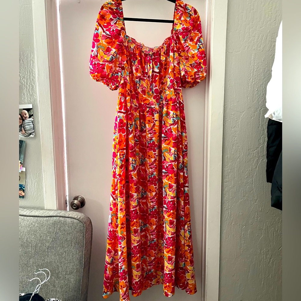 Shein Curve | 4XL | Pink and Orange Floral Midi Dress
